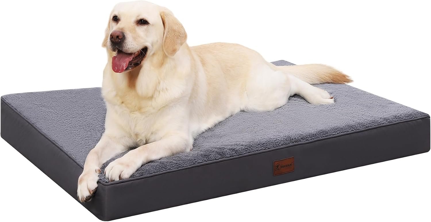 Waterproof Dog Beds Large Sized Dog Orthopedic Dog Beds for Crate with Removable Washable Cover Egg-Crate Foam Pet Pad Mat with Anti-Slip Bottom, 41×27 Inch, Grey