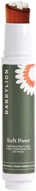 Dandylion Dog Paw Balm, Soft Paws, Paw Moisturizer for Dogs, Dog Lotion with Brush, Fragrance Free pH Balanced Lotion for Paws, Lightweight Moisture for Dry Cracked Paw Pads and Nose, 0.6 fl oz