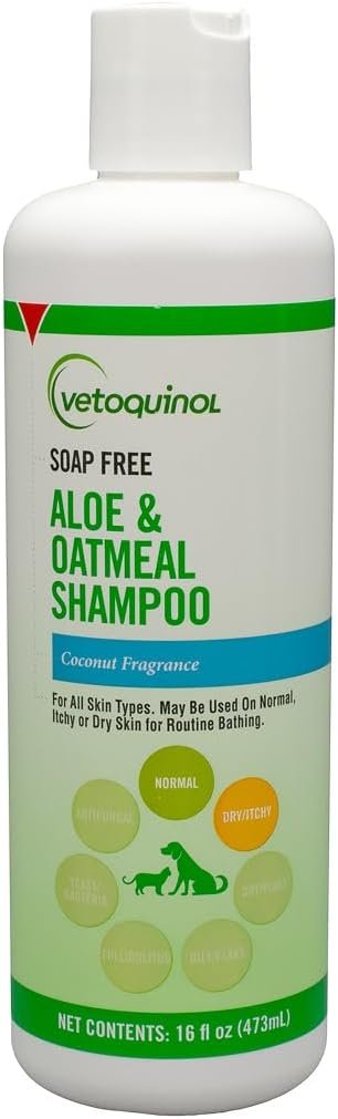 Vetoquinol Aloe & Oatmeal Shampoo – Gentle & Moisturizing Formula for Dogs & Cats – Pet Shampoo for Deep Cleansing – Paraben-Free Coat Care for All Skin Types – 16oz