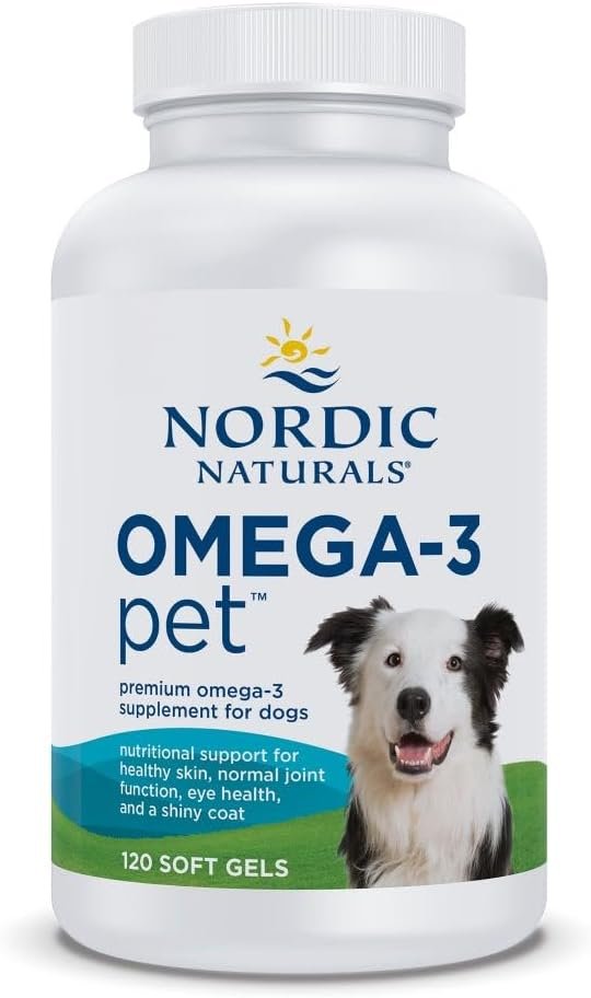 Nordic Naturals Omega-3 Pet, Unflavored – 120 Soft Gels – 320 mg Omega-3 Per Soft Gel – Fish Oil for Dogs with EPA & DHA – Promotes Heart, Skin, Coat, & Immune Health