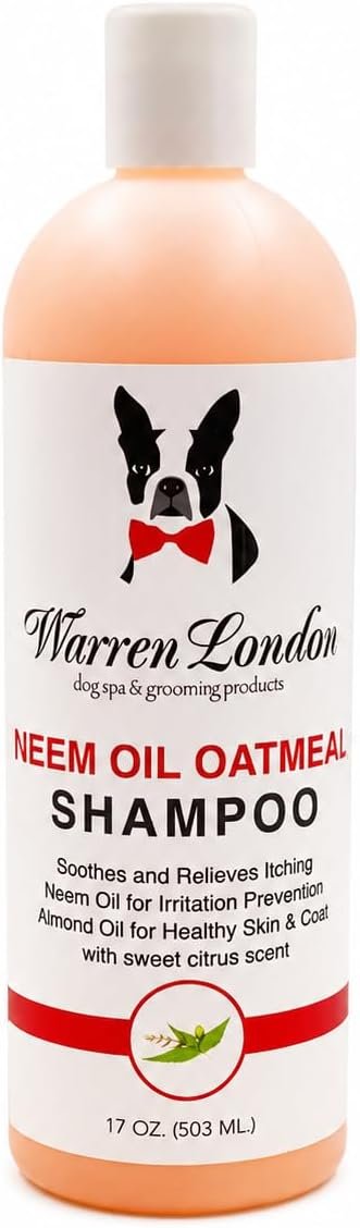 Warren London Neem Oil with Oatmeal Dog Shampoo – Deep Cleansing & Moisturizing for Sensitive Skin – Itch Relief & Odor Control – Made in USA – 17 oz