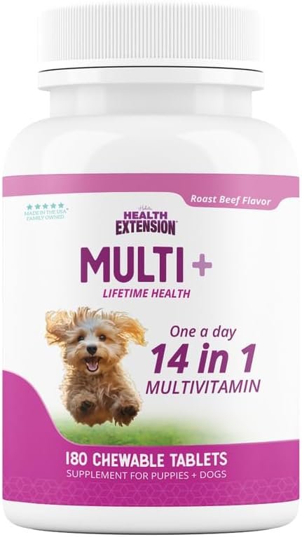 Health Extension Lifetime Multivitamin and Mineral Tablets for Dogs & Puppies, 180 Tablets – Immune, Digestion, Joint Support, Coat & Skin Health