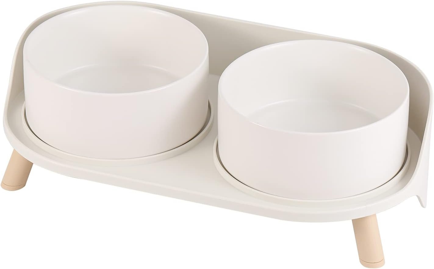 Elevated Ceramic Dog Bowl Set – Double Dog Feeding Bowls with Stand Splash Proof – Raised Dishes for Food and Water – Ideal for Small to Medium Dogs – 2 x 720 ml – 11.3 oz – White