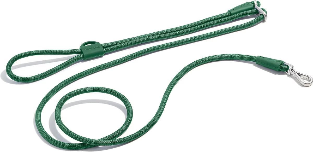 Wild One Hands-Free Adjustable Rope Dog Leash, Standard: 4′ to 8.5′ Long, .5″ Wide, Adjustable for Crossbody, Waist & Handheld, Spruce