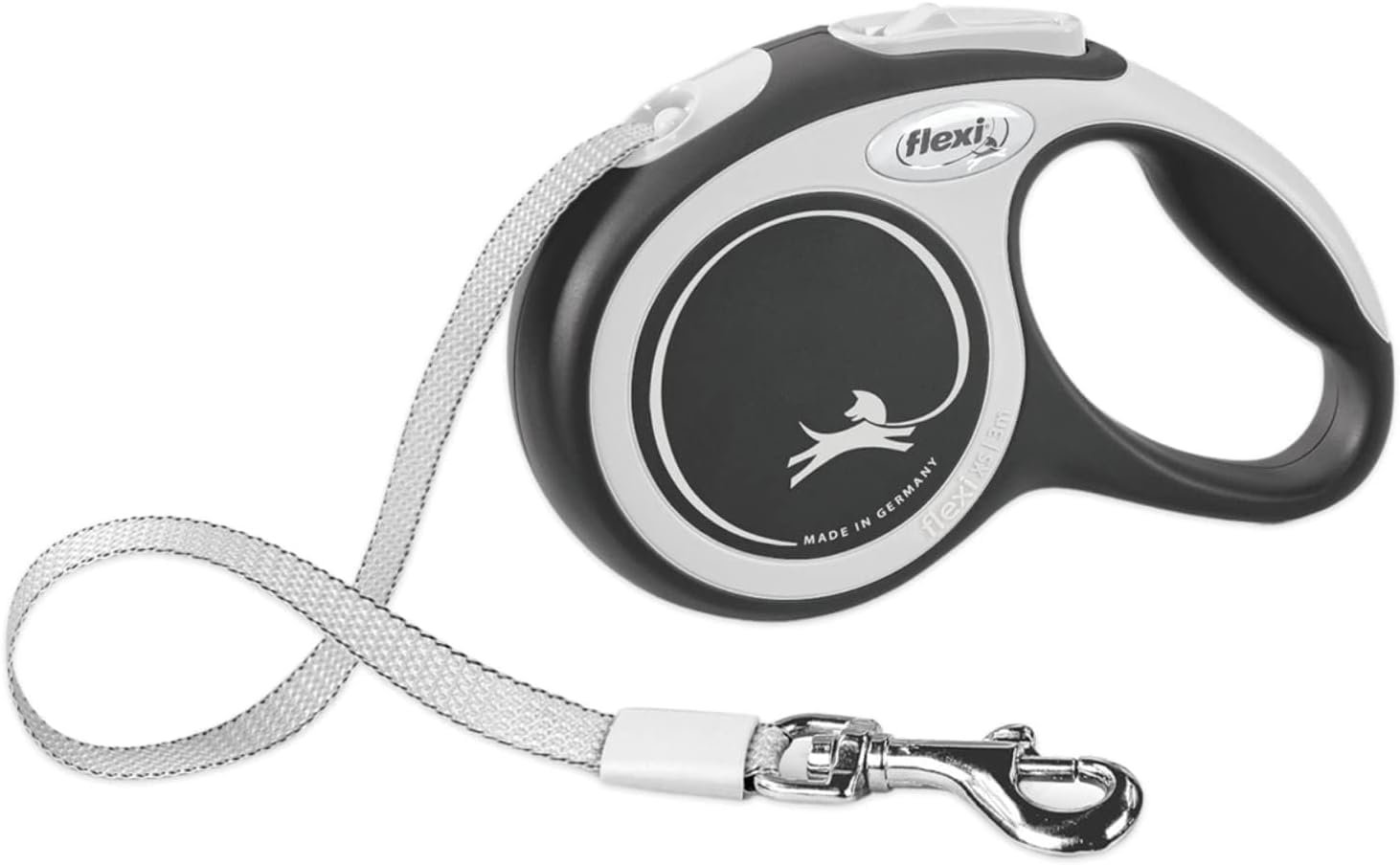 FLEXI New Comfort Tape Retractable Dog Leash for Medium Dogs upto 55 lbs. – 16 ft., Grey/Black Tangle Free Pet Walking Leash with One-Handed Brake, Pause, Lock German Quality Product.