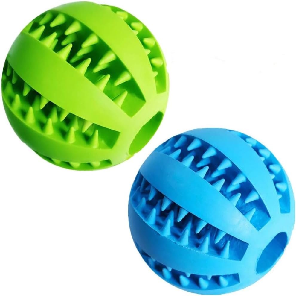 Feixun Dog Treat Toy Ball, Dog Tooth Cleaning Toy, Interactive Dog Toys(1 Green+1 Blue) 2.8″ Pack of 2