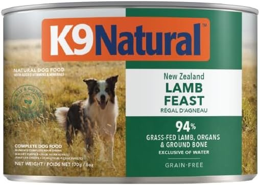 K9 Natural Lamb Wet Dog Food Pate, Grain-Free Premium Canned Dog Food, with Grass-Fed New Zealand Lamb, Meat, Organs, & Ground Bone, Complete Meal for All Life Stages, 6oz, Pack of 12