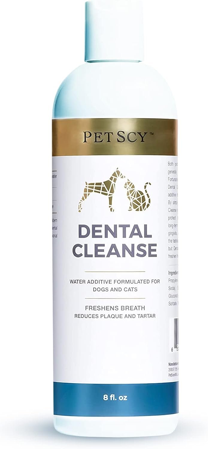 Petscy – Dental Cleanse, All-Natural Cat & Dog Tartar Remover for Teeth, Cat & Dog Water Additive for Dental Care, Suitable for All Ages, Breeds & Sizes, 8 Oz