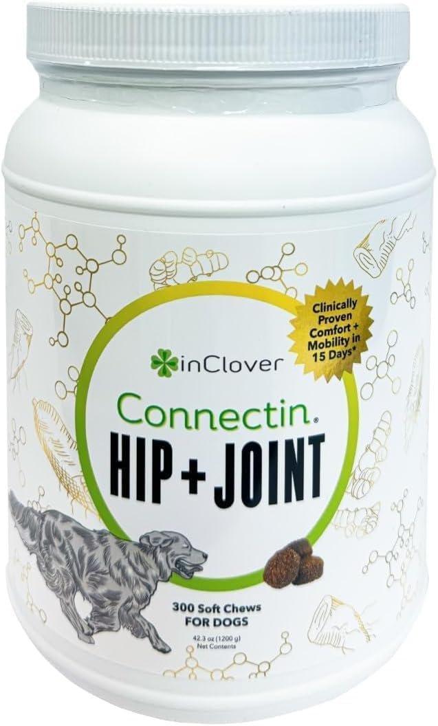 InClover Connectin Natural Hip & Joint Supplement for Dogs with Glucosamine, Chondroitin & Hyaluronic Acid – Soft Chew for Dog Mobility, Comfort & Active Lifestyle Support, 300 Count