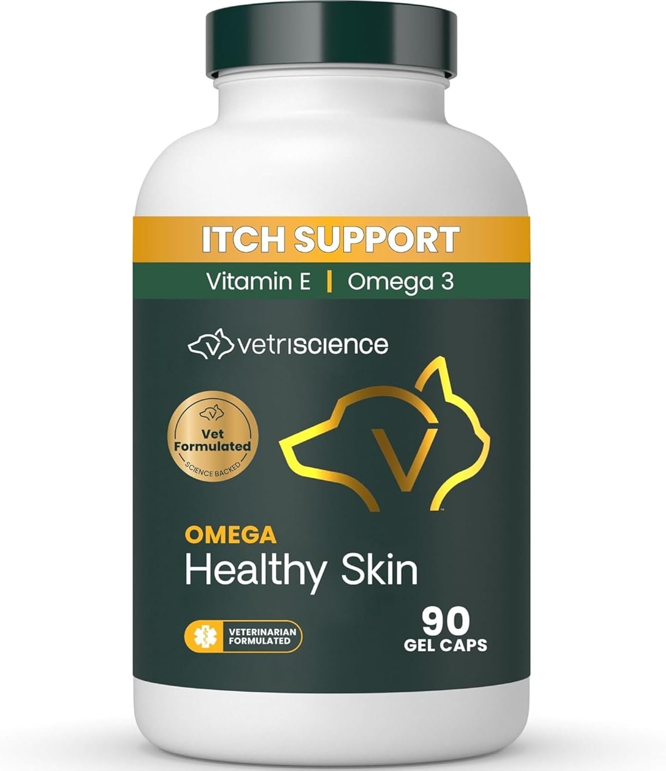 VetriScience Omega Healthy Skin and Coat Capsules, 3,6,9 Fish Oil Supplement for Dogs and Cats, Reduce Shedding, Over 750 mg Omega Fatty Acids per Capsule, Gel Caps, 90 Count