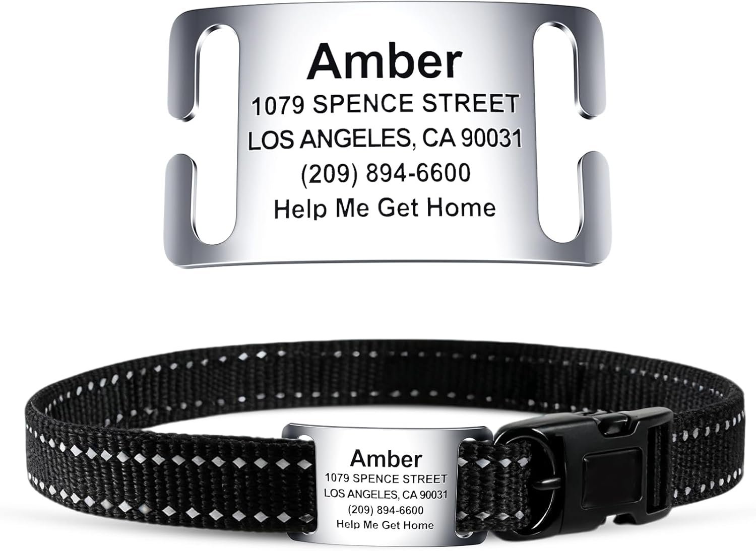TechMark Dog Tags Personalized for Pets Custom ID Laser Deep Engraving Stainless Steel Ultra Durable, Polished Curved Rectangular Arch, Text ONLY for 1″ Collars