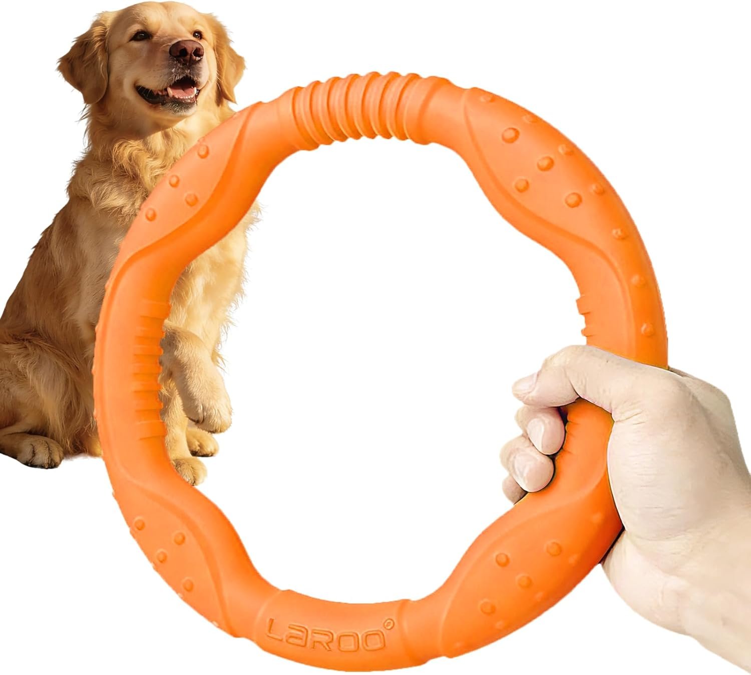 LaRoo Dog Ring Toy – Durable Flying Disc for Fetch, Water Floating & Training Tough, Chew-Proof Design for Aggressive Chewer Breeds, Easy-Throw Lightweight Frisbee for Medium/Large Dogs (Orange/30cm)