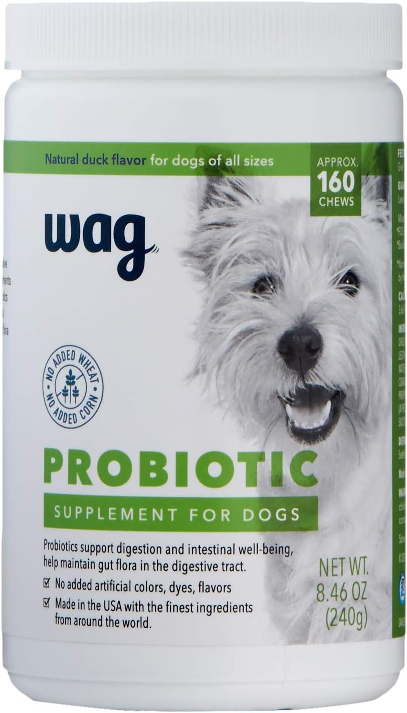 Amazon Brand – Wag Probiotic Supplement Chews for Dogs, Supports Digestive Health and Gut Flora, Natural Duck Flavor, 160 Count, Pack of 1