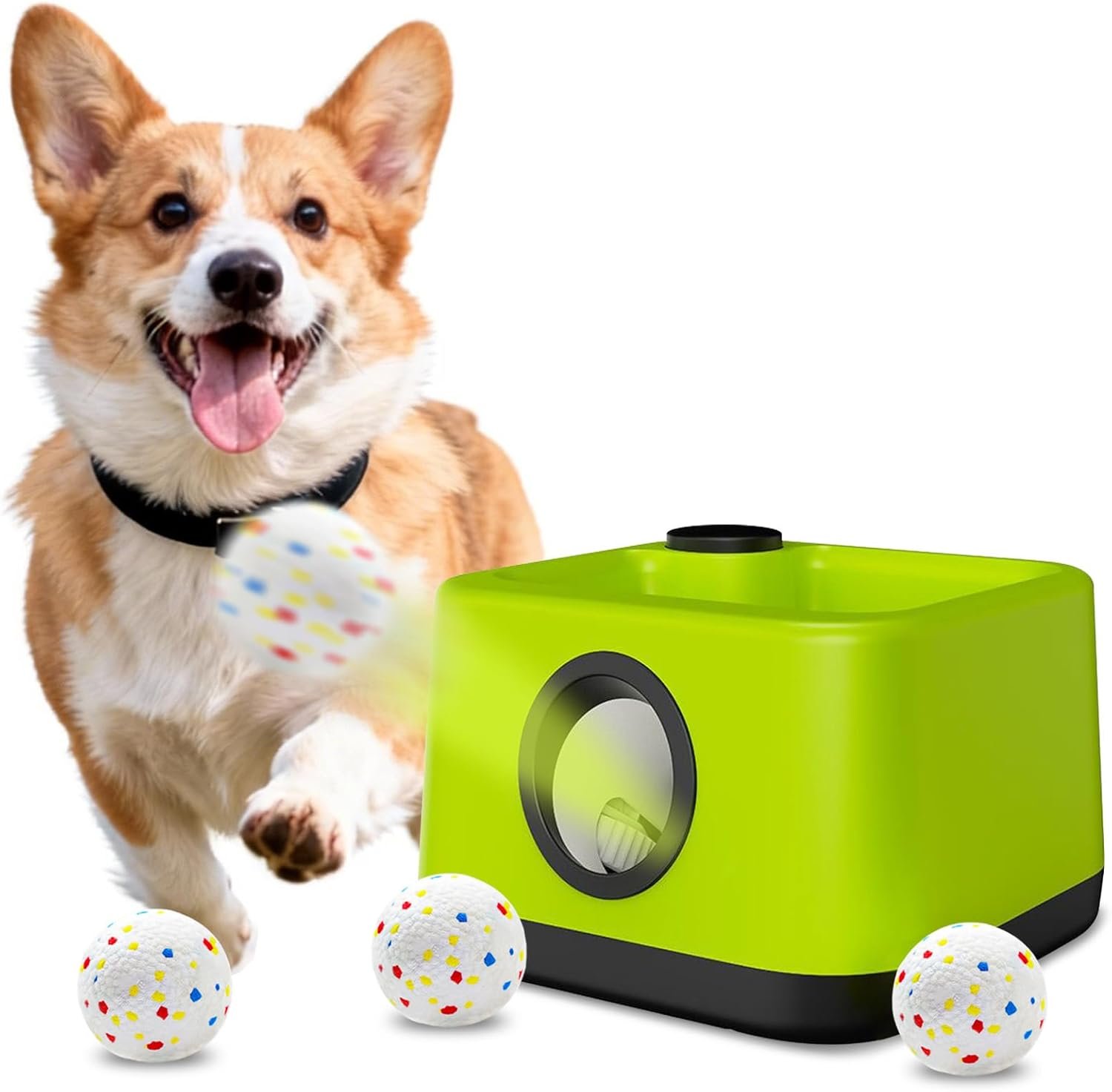 Automatic Dog Ball Launcher: Upgraded Auto/Manual Pet Ball Thrower Toy for Dog Indoor/Outdoor Play Include 4 Chew-Resistant Balls – Home,Park,Yard Dog Self Play Companion for Dog Parent