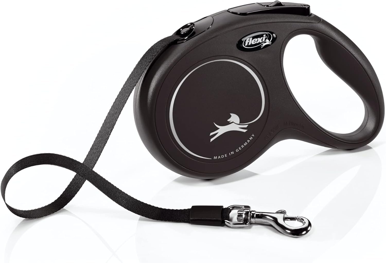 FLEXI Classic Tape Retractable Dog Leash for Medium Dogs Upto 55 lbs. – 16 ft., Black | Tangle Free Pet Walking Leash with One-Handed Brake, Pause, Lock|German Quality Product