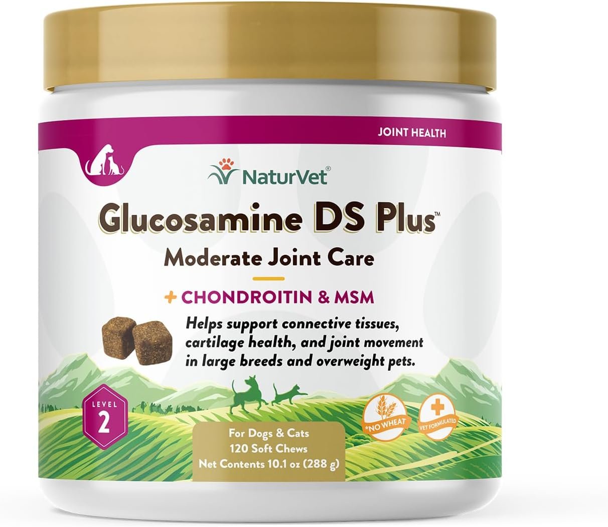 NaturVet – Glucosamine DS Plus – Level 2 Moderate Care – Supports Healthy Hip & Joint Function – Enhanced with Glucosamine, MSM & Chondroitin – for Dogs & Cats–120 Soft Chews