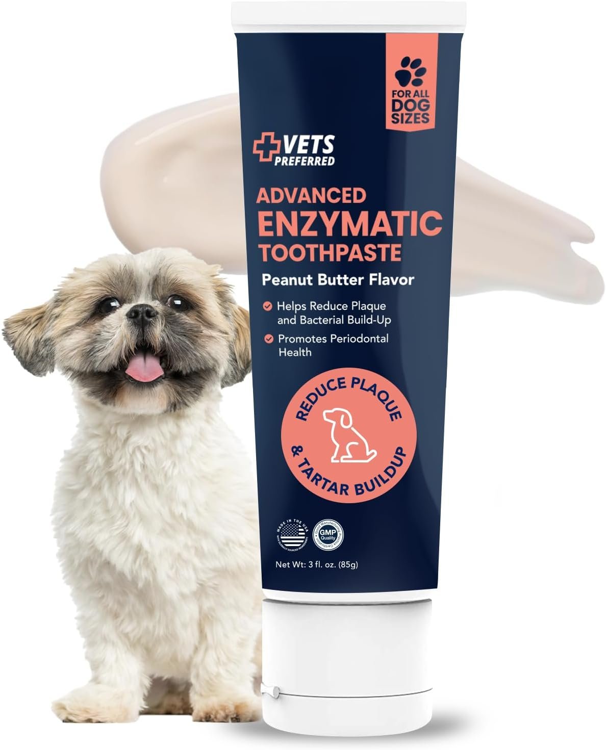 Vets Preferred Dog Enzymatic Toothpaste – Safe and Natural Dog Oral Care Toothpaste – Freshens Breath, Fights Plaque and Reduces Tatar – Tasty Peanut Butter Flavor – 3 Oz