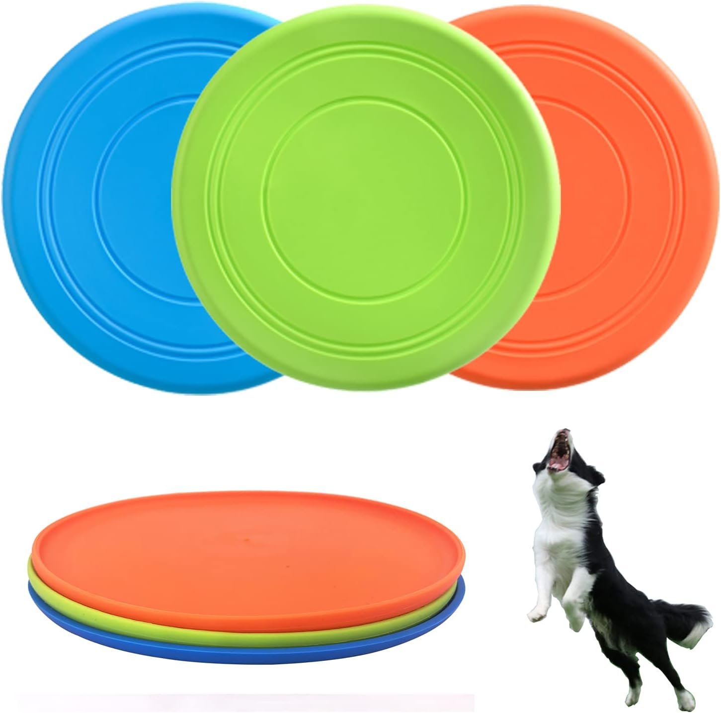 XIGOU Dog Flying Disc, 3 Pack Dog Flyer Toys, Soft Rubber Interactive Lightweight Flying Disc Dog Toy for Small Large Dogs – Floats in Water & Safe on Teeth, 7 inch.