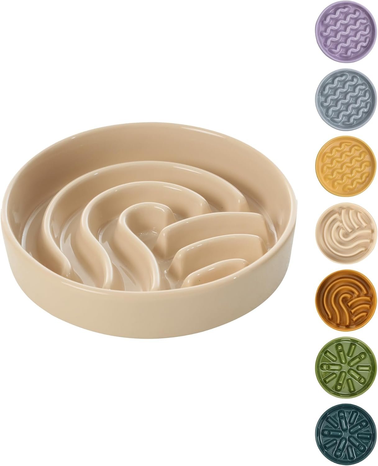 Ceramic Slow Feeder Dog Bowl, Maze Puzzle Non-Slip Silicone Base Stoneware Bowl for Small Medium Dogs, Heavy Duty Anti-Bloat Dog Food Bowl Dishwasher Safe – Apricot, Small