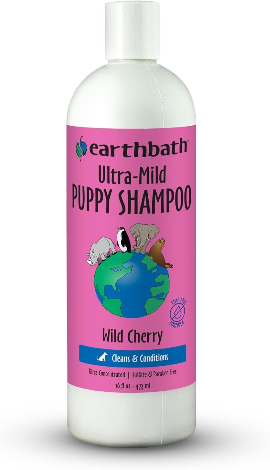earthbath, Ultra-Mild Wild Cherry Puppy Shampoo – Extra Gentle & Tearless Dog Shampoo, Made in USA, Deodorizing Dog Wash, Cruelty Free Puppy Supplies, Shampoo for Smelly Dogs – 16 Oz (1 Pack)
