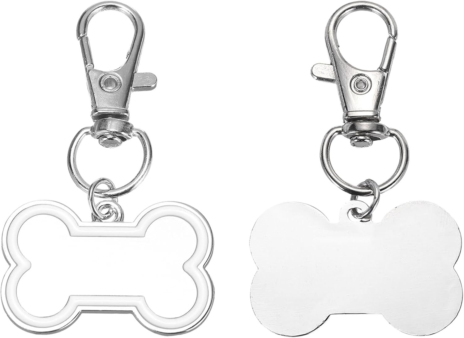 MECCANIXITY 2 Set Bone Shape Metal Personalized Pet ID Tags, 30x20mm, Both Sides Engraved, White