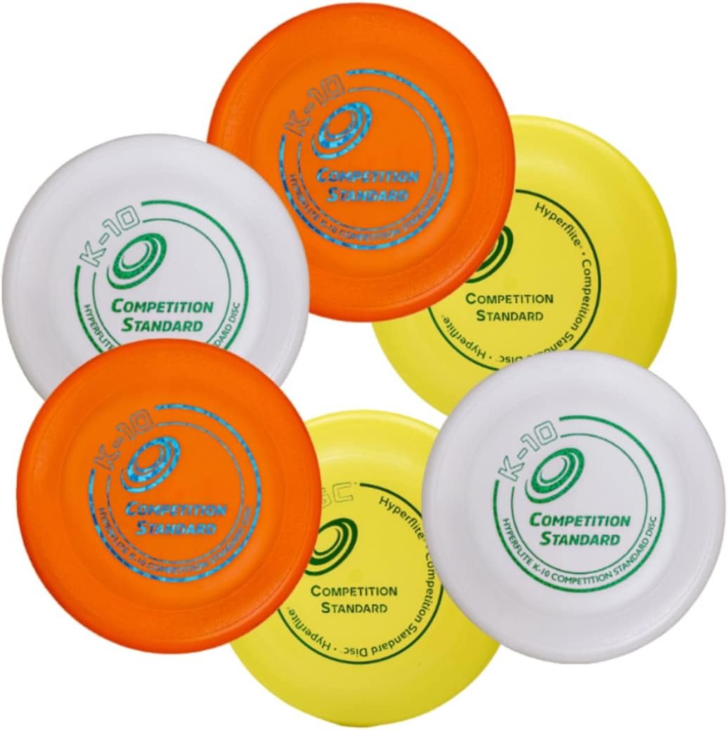 Hyperflite K-10 Competition Standard Dog Disc (6 Pack) – Assorted Floating Frisbee for Dogs – Large Canine Plastic Discs for Ultra-Long Flights – Flying Disc Toy for Secure Gripping – 8.75”
