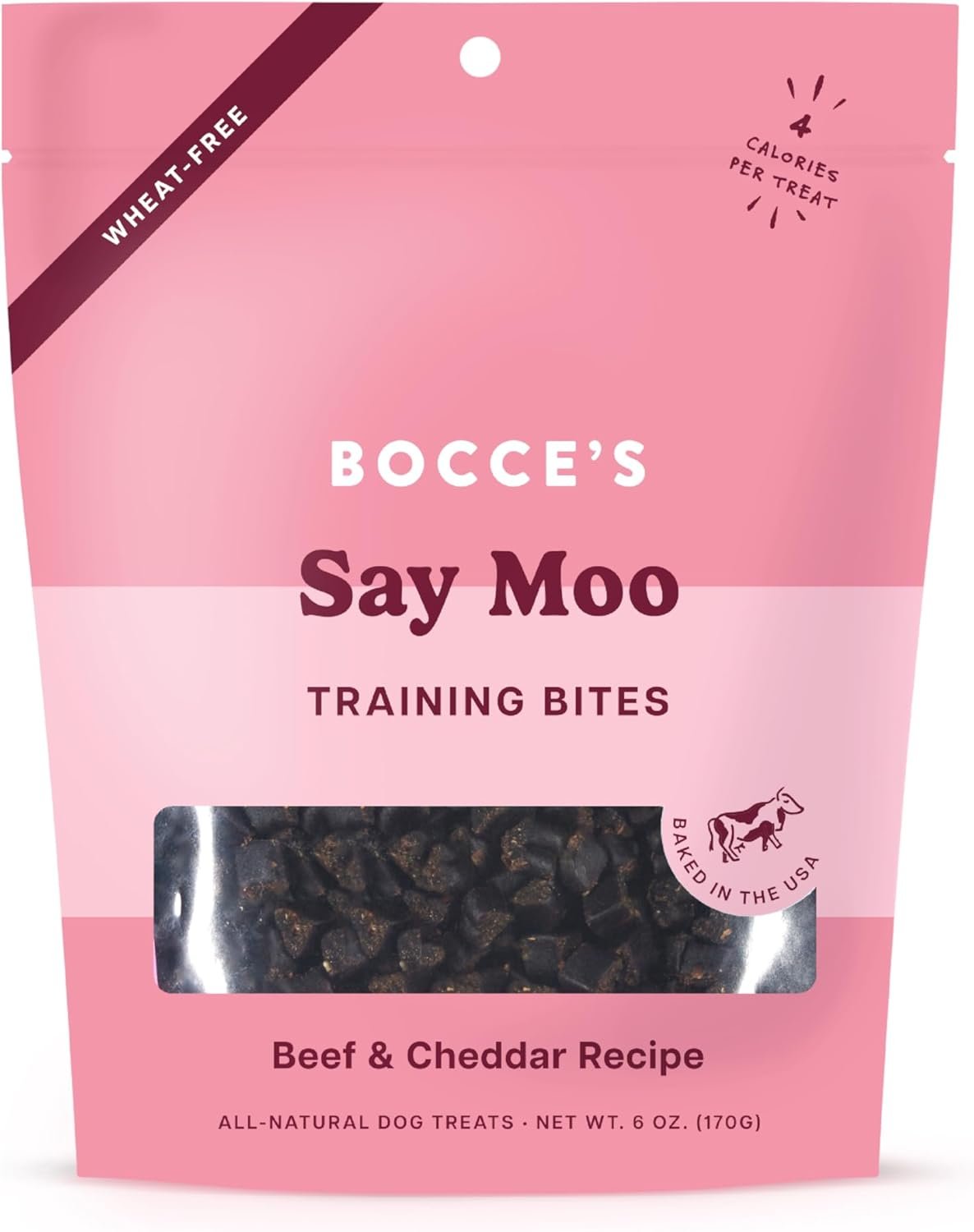 Bocce’s Bakery Say Moo Beef & Cheddar Training Treats for Dogs, Wheat-Free Dog Treats, 6 oz Bag