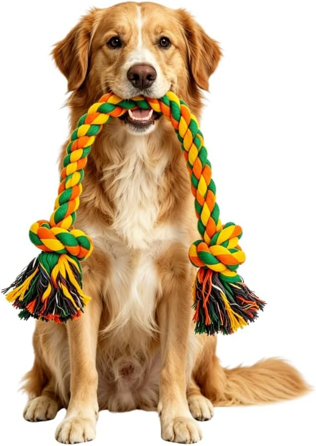 Heavy Duty Dog Rope Toys for Large/Medium Aggressive Chewers, 27.5 Inch Tough Cotton Tug Toy, 1.4 lbs Indestructible Double Knot Rope for Teeth Cleaning – Stronger for Golden Retriever