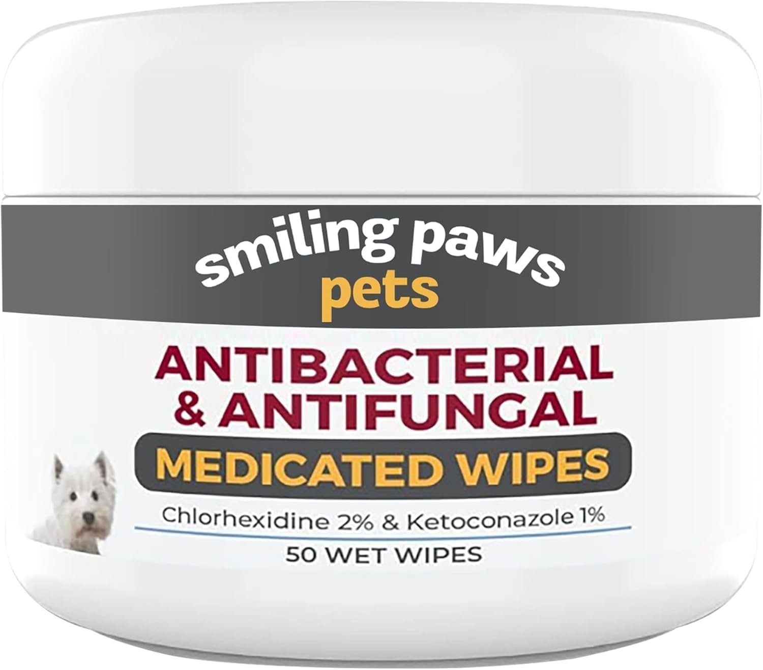 Smiling Paws Pets – Antibacterial & Antifungal Wipes for Dogs & Cats (with Chlorhexidine & Ketoconazole)