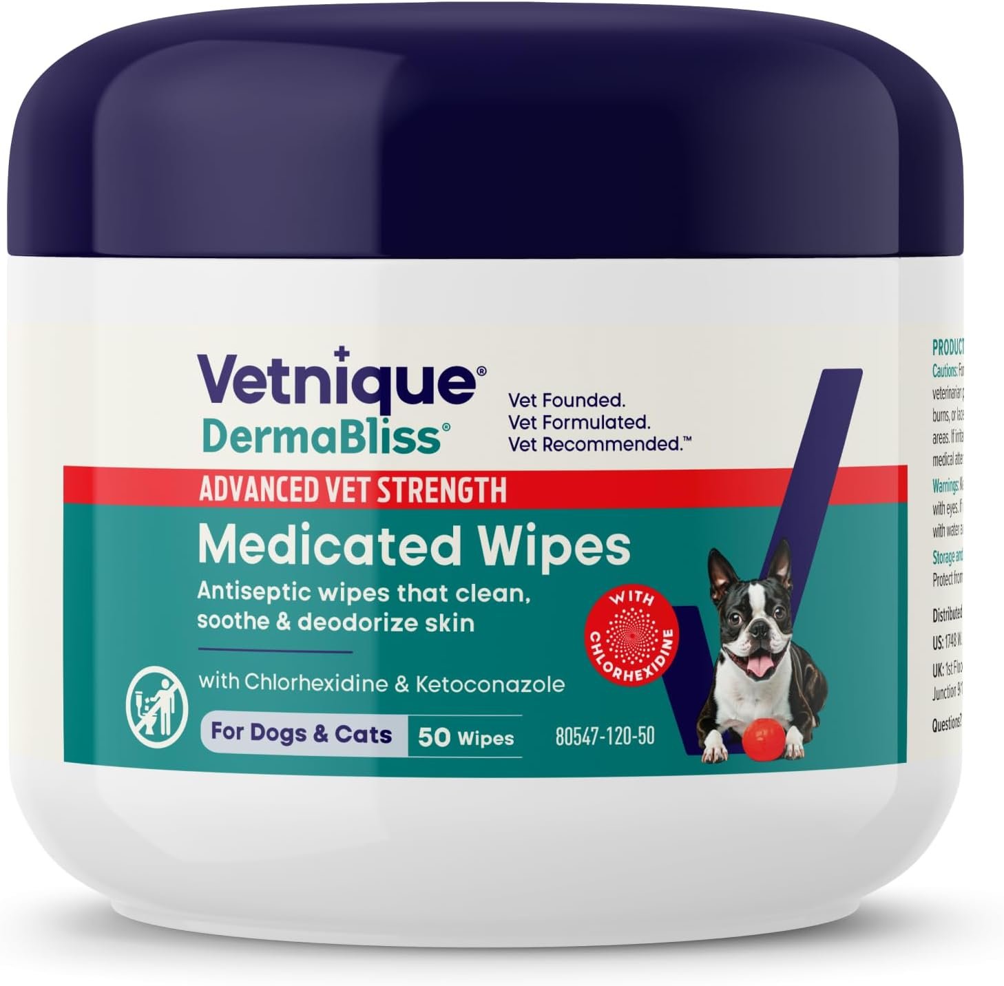 Vetnique Dermabliss Chlorhexidine for Dogs & Cats Wipes – Ketoconazole Medicated Antibacterial & Antifungal Skin Wipes for Hot Spots, Yeast Infection, Yeasty Paws, Itch & Smelly Folds, 50 Count Small