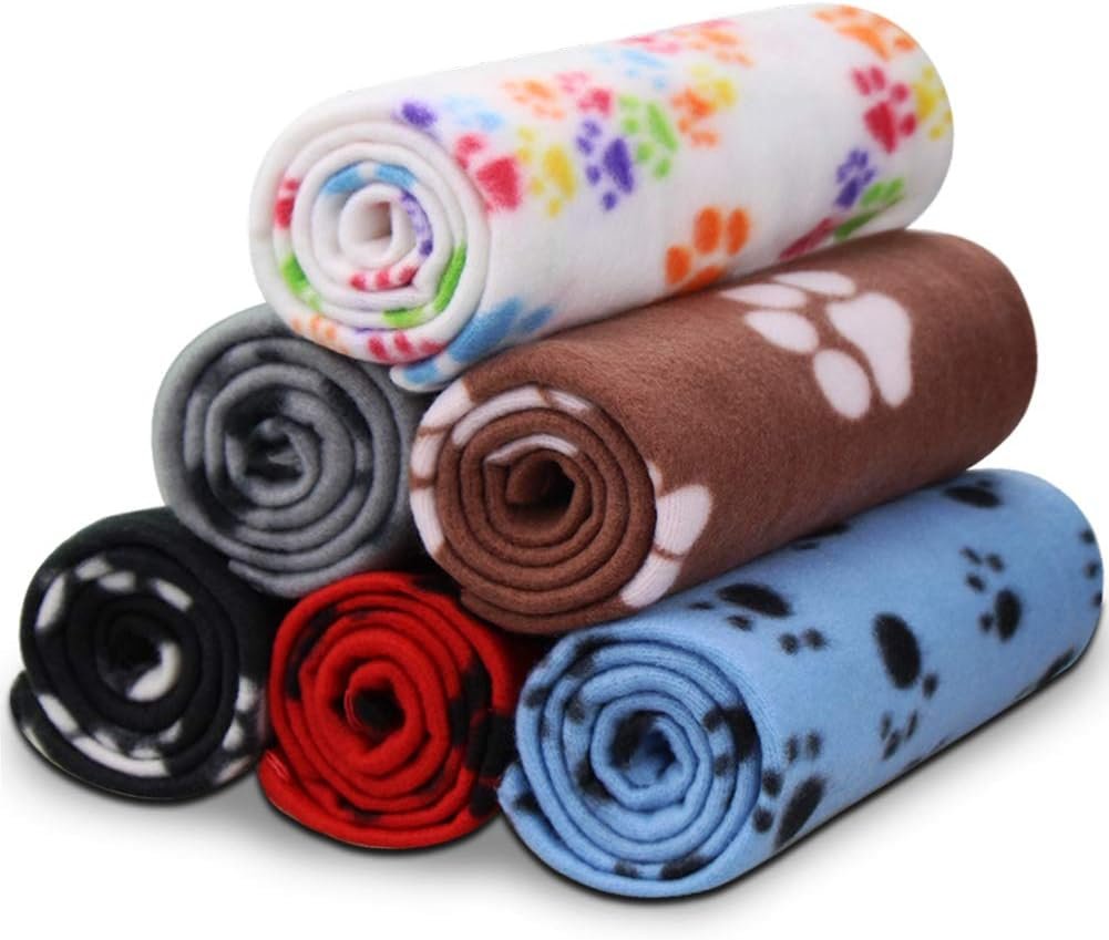 Comsmart Dog Blankets for Small Dogs, 6 Pack Puppy Blanket Cute Paw Print Pet Blanket for Dog, Puppy, Cat, Kitten, 24×28 inches