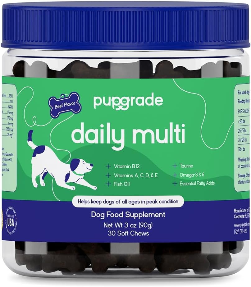 PupGrade Daily Multivitamin for Dogs – All-in-One Supplement with Omega Fish Oil, Vitamins A, C, D, E & B Complex for Everyday Health – 30 Soft Chews