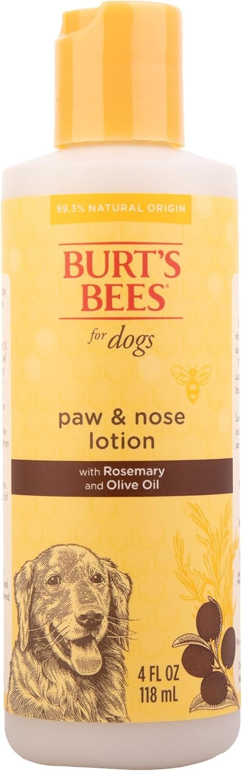 BURT’S BEES FOR PETS Dog Paw and Nose Lotion with Rosemary and Olive Oil Moisturizing Paw Balm for Dry Cracked Pads and Dog Nose Butter Paw Lotion for Dogs Skin Care 4 FL OZ Cruelty Free