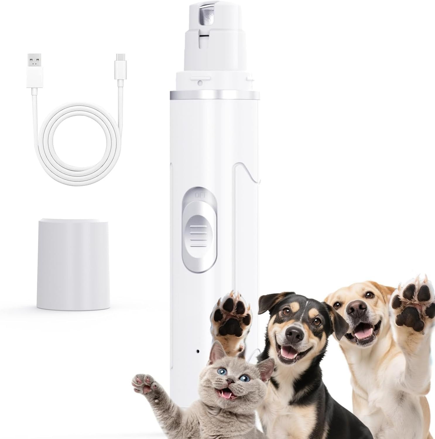 Dog Nail Grinder Quiet – Professional 2-Speed Electric Pet Nail Trimmer with Guard, Rechargeable & Painless Claw Grinder for Small Medium Large Dogs & Cats, Low Noise & Vibration
