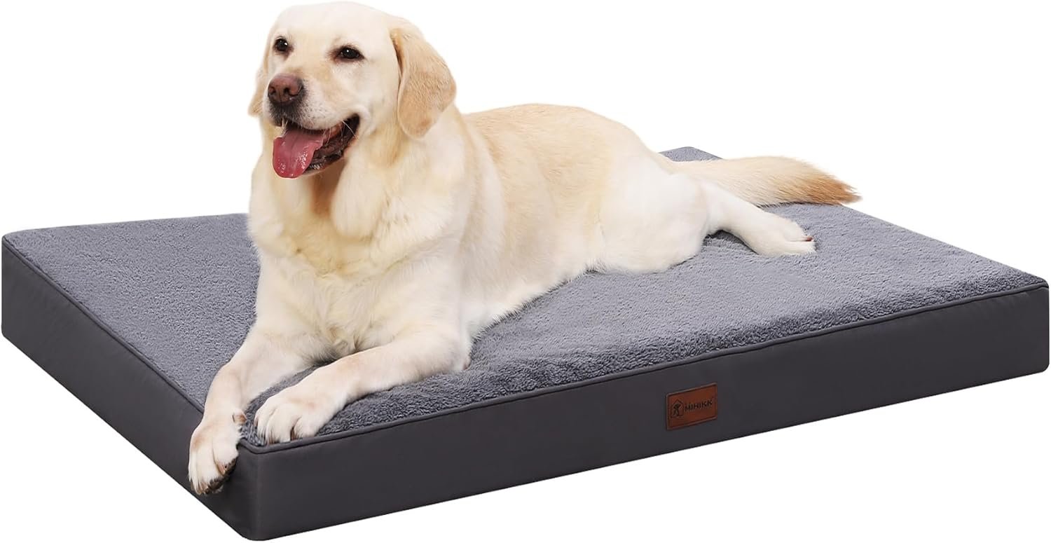 Waterproof Dog Bed Medium Size Dog Orthopedic Dog Beds for Crate with Removable Washable Cover Egg-Crate Foam Pet Pad Mat with Anti-Slip Bottom, 35×22 Inch, Grey