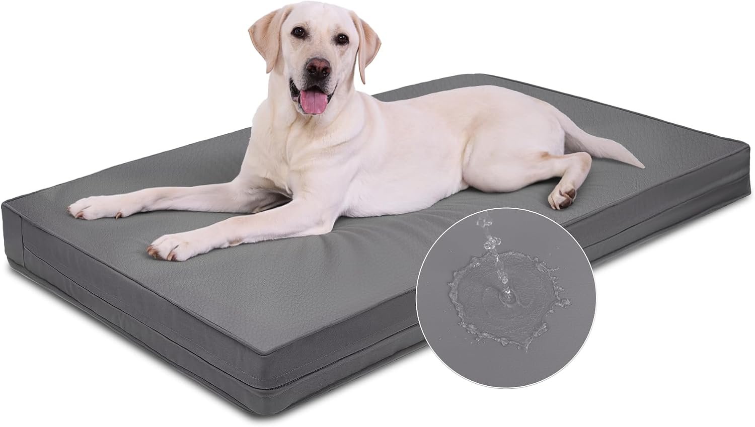 Vonabem Outdoor Waterproof Dog Bed Washable, Extra Large Crate Pad 42 inch, Wipeable Leather XL Pet beds with Removable Cover, Foam Orthopedic Anti-Slip Kennel Pads Reversible, 41″x27″ Grey