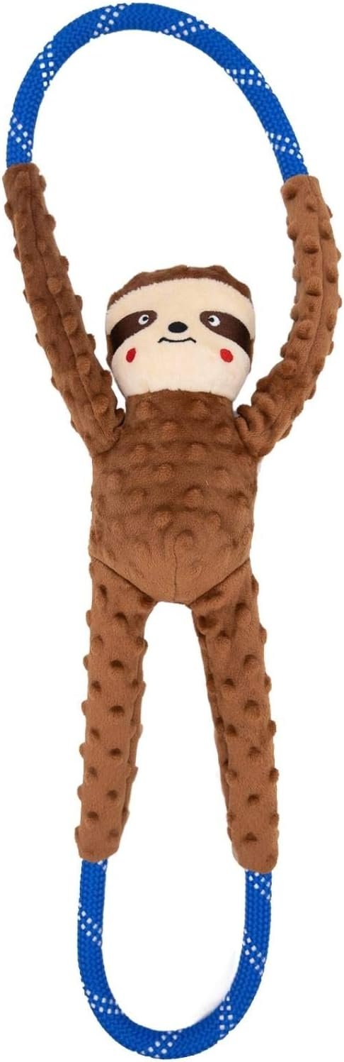 ZippyPaws RopeTugz – Durable Dog Pull Rope Toy, Interactive Tug of War for Large, Medium, & Small Dogs, Squeaky Pet Products to Keep Them Busy, Made with Heavy Duty Climbing Rope – Sloth