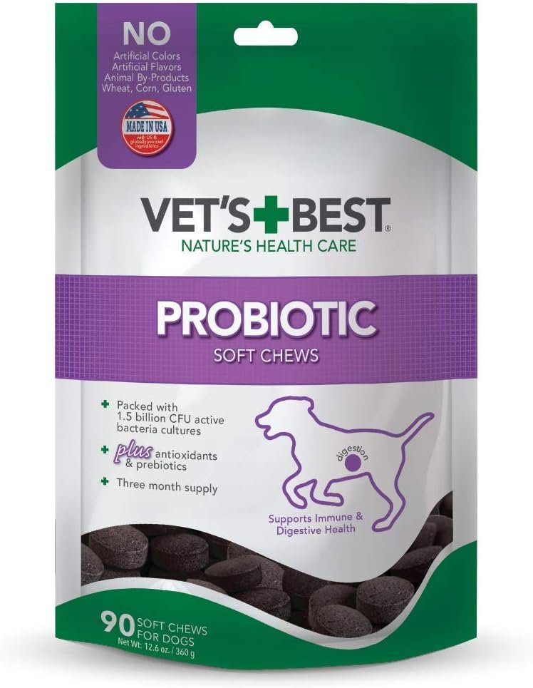 Vet’s Best Probiotic Soft Chews Dog Supplement, Supports Dog Digestive Health, Promotes a Healthy Gut, 90 Day Supply