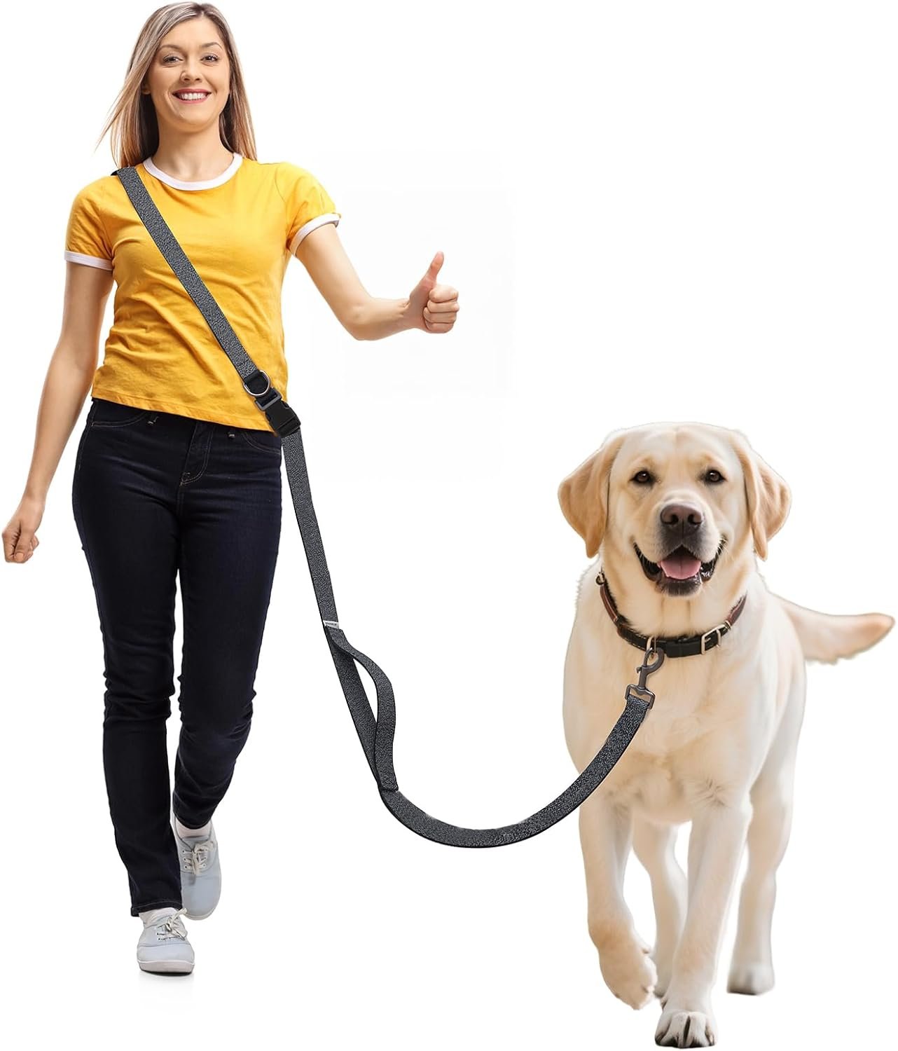 Hands Free Dog Leash,Galaxy Reflective Crossbody Leash, 6–9.5 ft Adjustable Heavy Duty Waist Belt for Medium and Large Dogs Walking,Running,Jogging,Training,Night Walking （290cm, Black