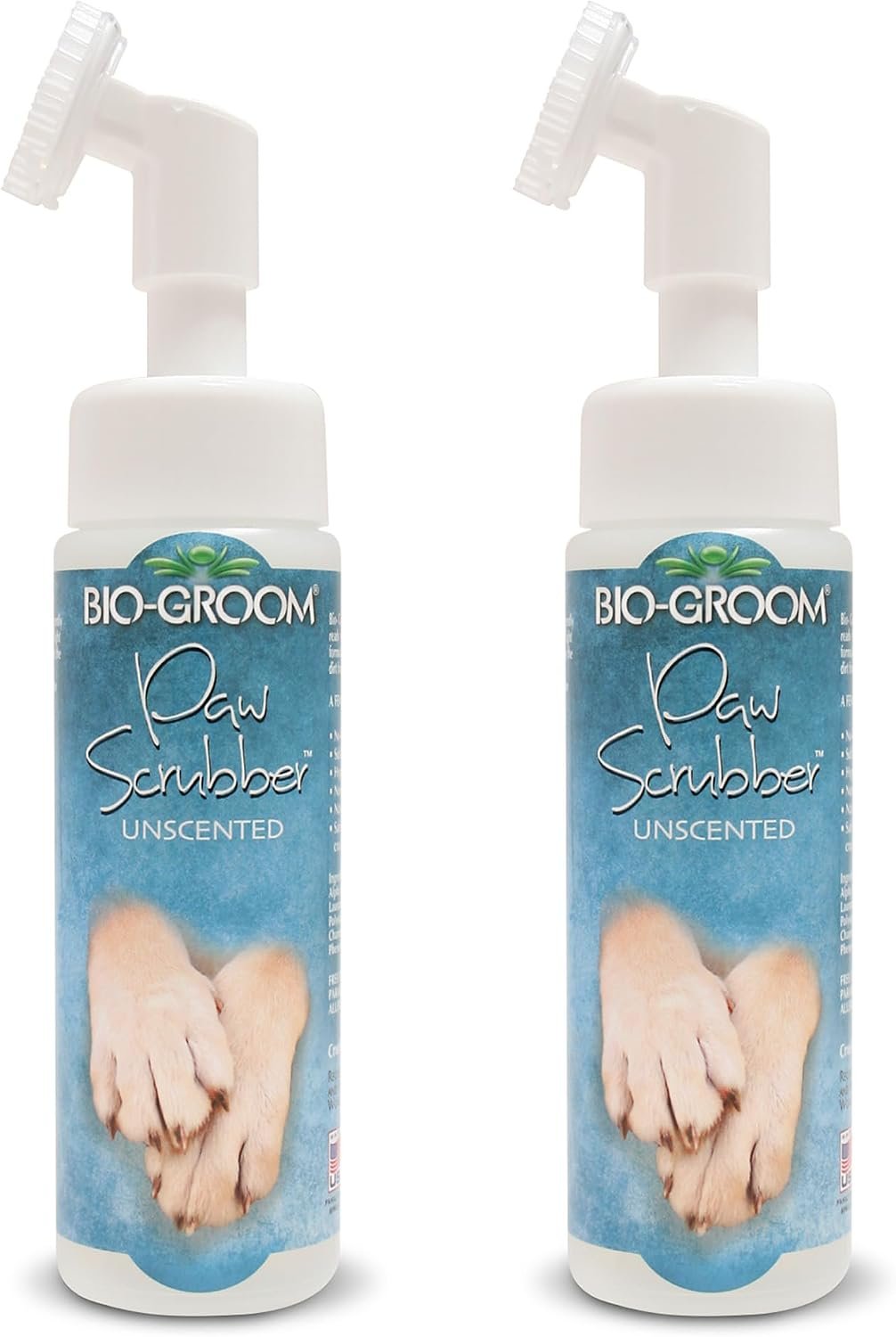 Bio-Groom Paw Wash & Scrubber Brush – No Rinse Dog & Pet Paw Cleaner, Safe for Cats & Dogs, Gently Cleans Dry & Sensitive Feet, Waterless Application, Natural Rich Foam, Made in USA – 8 fl oz, 2 Pack