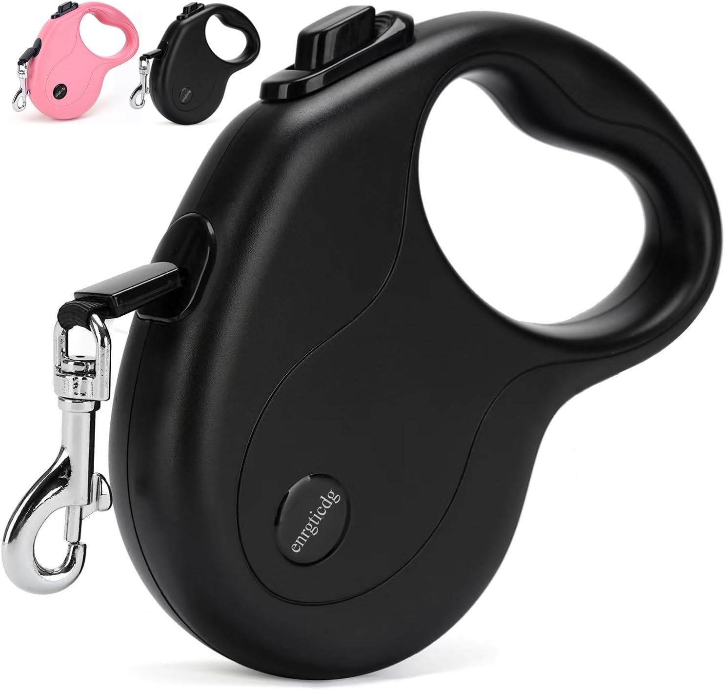 enrgticdg 16Ft Retractable Dog Leash,Light Weight Leash for Small to Medium Dogs/Cats Up to 50lbs,Stainless Steel Spring Strong Nylon Tape, Tangle Free, One-Handed Brake.(Black)