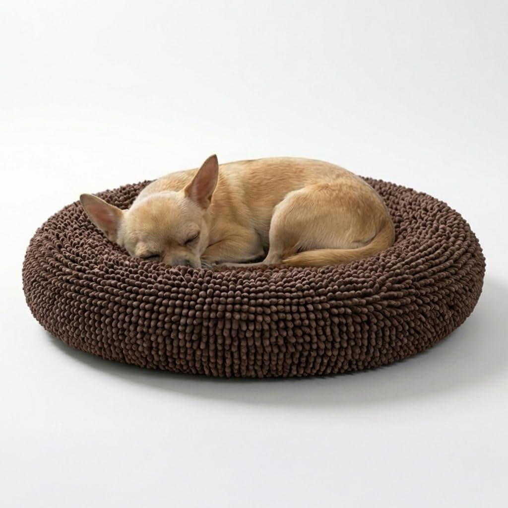 Muddy Mat® Cloud K-9 Bed for Dogs & Cats, Soft & Relaxing Donut Dog Bed, Chenille Material, Removable Cover, Washable & Dryer Safe–Brown Small(25’x25′)