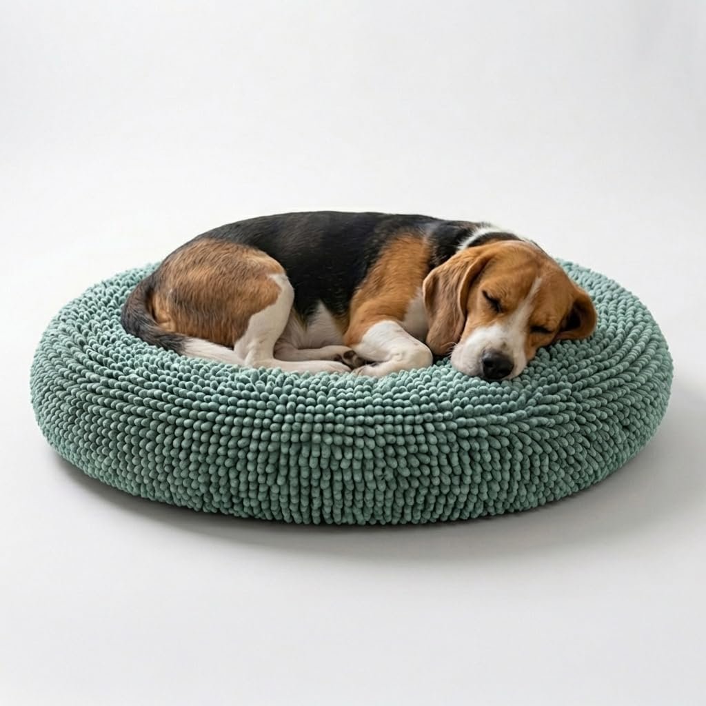 Muddy Mat®Cloud K-9 Bed for Dogs & Cats, Soft & Relaxing Donut Dog Bed, Chenille Material, Removable Cover, Washable & Dryer Safe–Seafoam Green Medium(35’x35′)