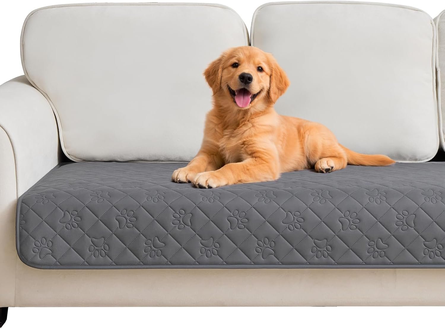 PAWFINITY Waterproof Couch Cover for Dogs, Pee Proof Pet Blanket, Paw Print Quilted, Pet Hair Resistant, Scratch-Resistant, Washable Furniture Protector for 2-3 Seat Sofa and Bed, 30×70 Inch, Grey