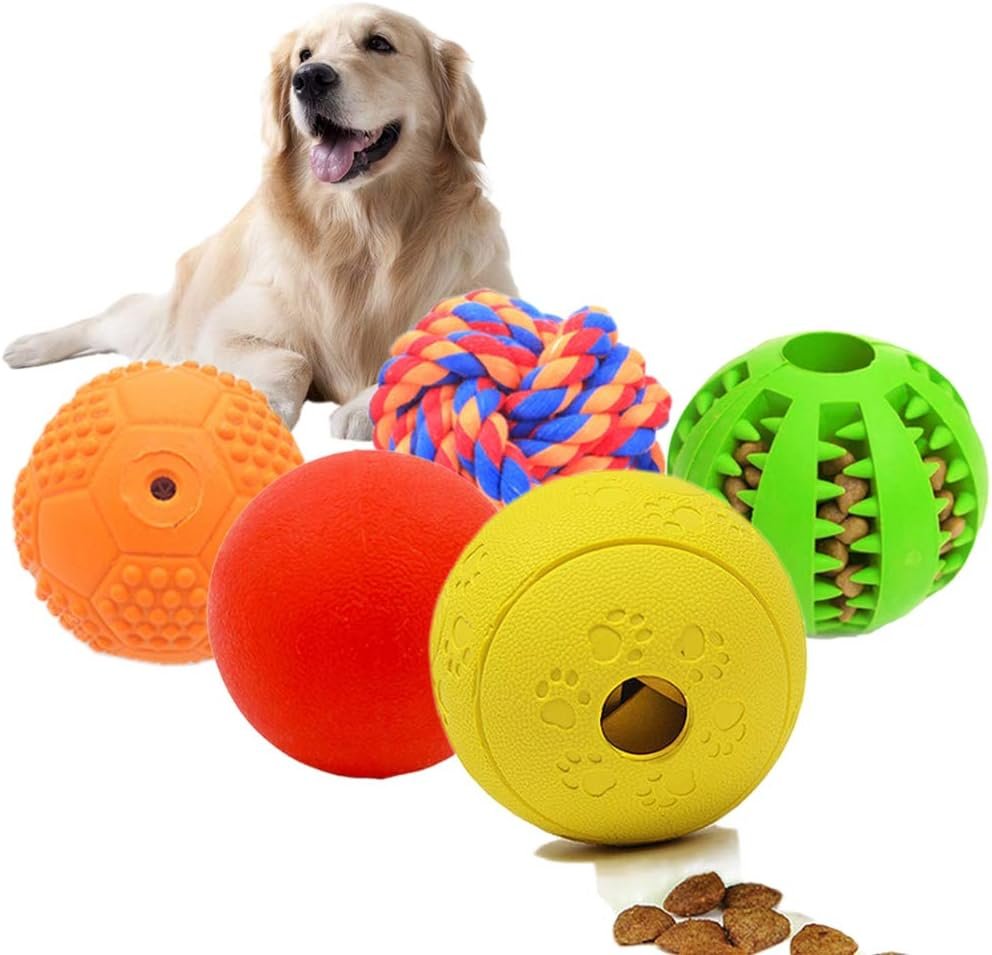 Volacopets 5 Different Functions Interactive Dog Toys, Puzzle Toys, Dog Balls for Medium Large Dogs, Dog Squeaky Balls, Food Treat Dispensing Toys