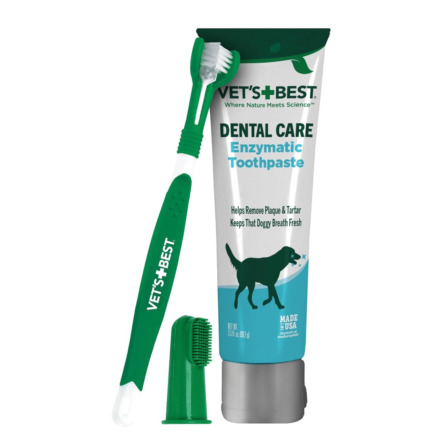 Vet’s Best Dog Toothpaste & Dog Toothbrush, Dental Kit, Plaque Remover for Teeth, Whitens Teeth, Freshens Canine Breath, Veterinarian Formula, Finger Toothbrush Included