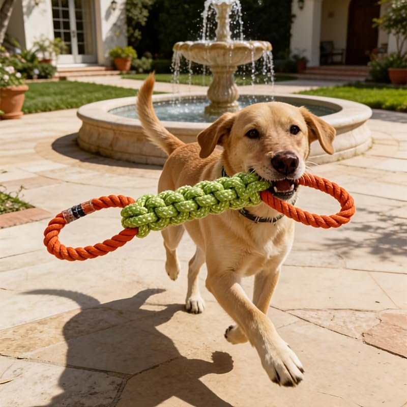 Large Dog Rope Toy for Aggressive Chewers, Durable 2-Knot Cotton Rope for Dental Health, Outdoor Interactive Tug of War Dog Toy for Large and Medium Breeds