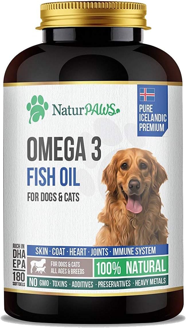 Omega 3 Fish Oil Supplement for Dogs and Cats – 1000 mg Pure DHA and EPA Omegas – Supports Healthy Coat and Skin, Heart, Immune System, Joints and Hip – 180 softgels