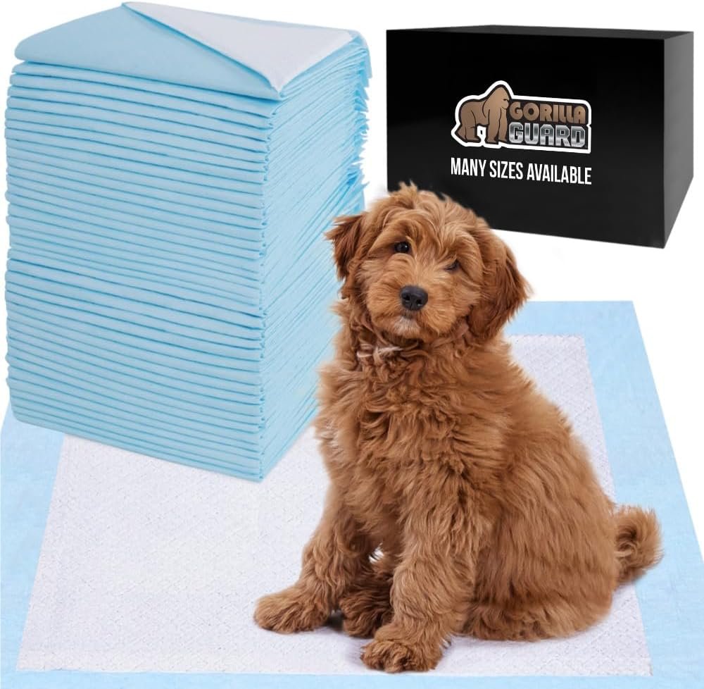 Gorilla Guard Disposable Puppy Pads, 100 Count 22×22 in, 5 Layer Pee Pads for Dogs, Absorbent Diaper Changing Pad, Dog Potty Training Supplies, Quick Dry Pet Housebreaking Essentials for Puppies