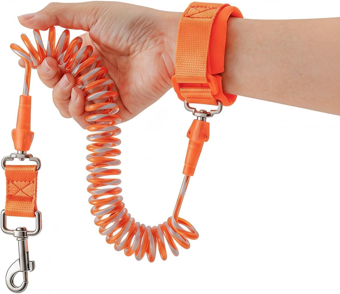 Hands Free Dog Leash, Retractable Tangle-Free, Adjustable Soft Wristband, Spiral-Wound Reflective Cord, for Walking and Jogging, Small Pet Dog up to 22lbs (Orange, L)